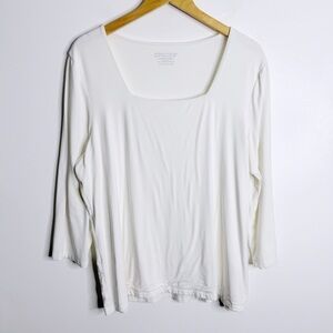 Chico’s White Square Neck‎ Top XL Chico 3 Minimalist Workwear Casual Timeless